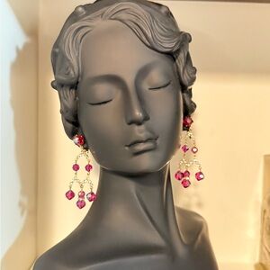 Vintage Dark Pink AB Crystal Chandelier Clip On Earrings